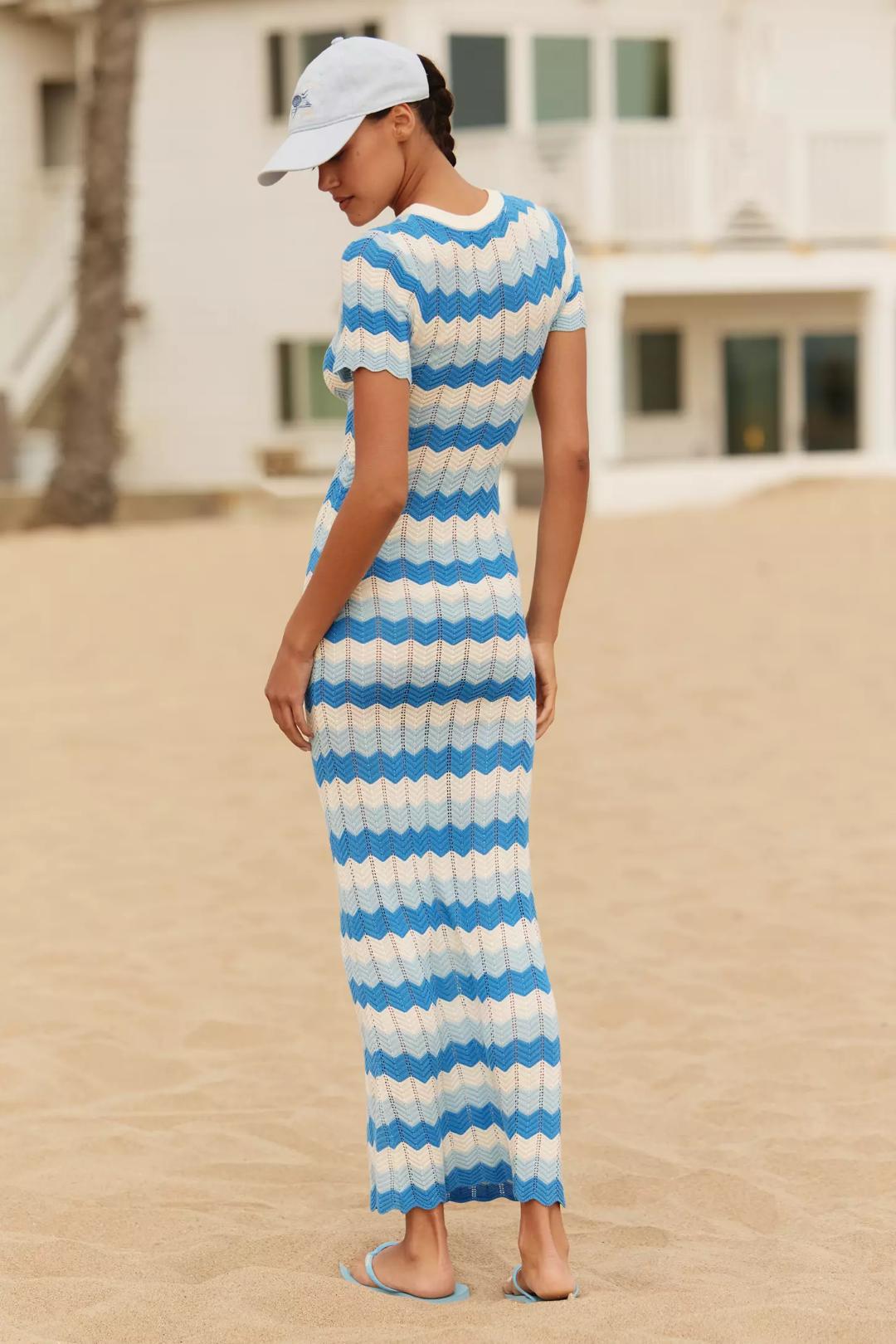 blue and white stripe dress