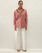 red and white checkered button up blouse