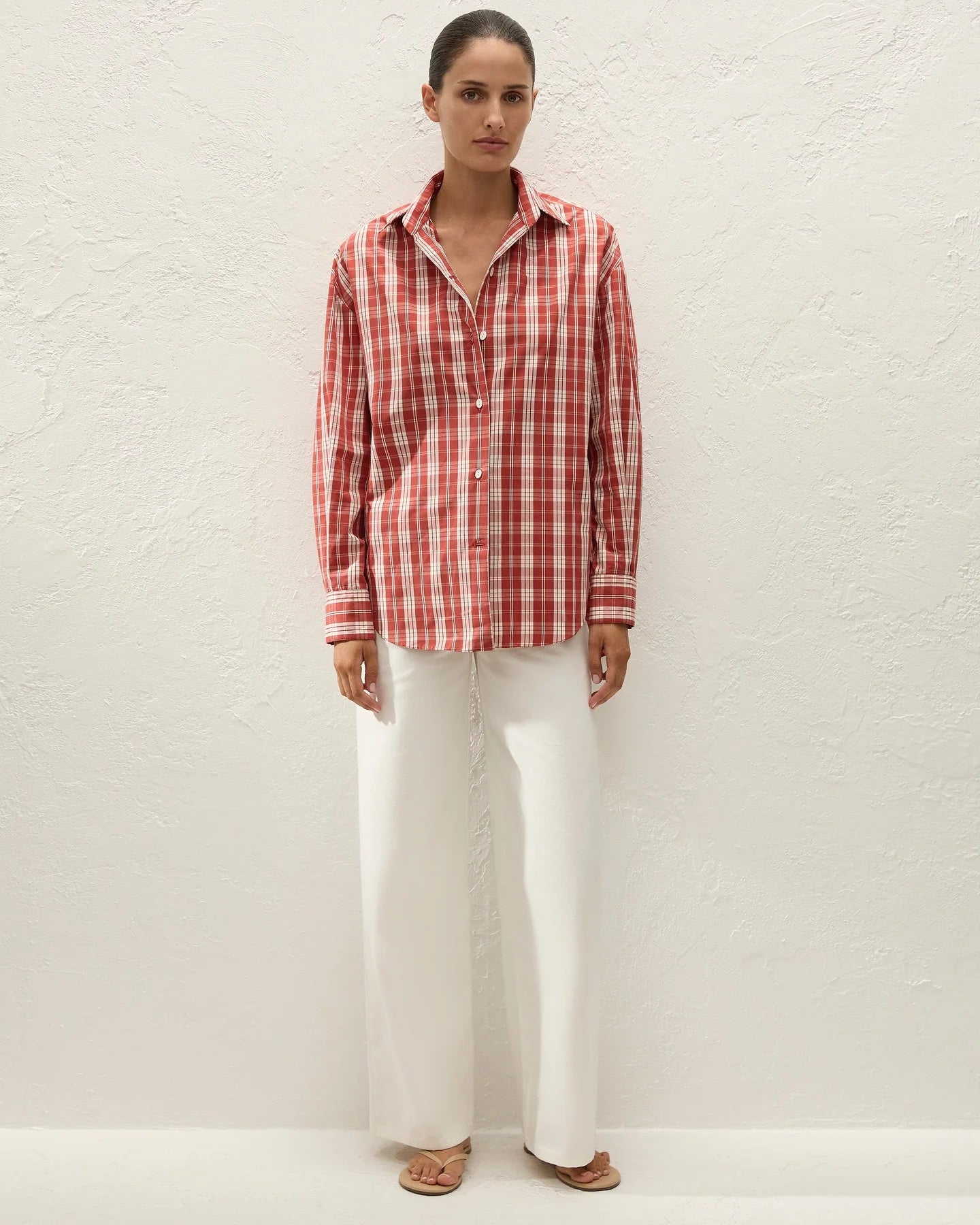 red and white checkered button up blouse