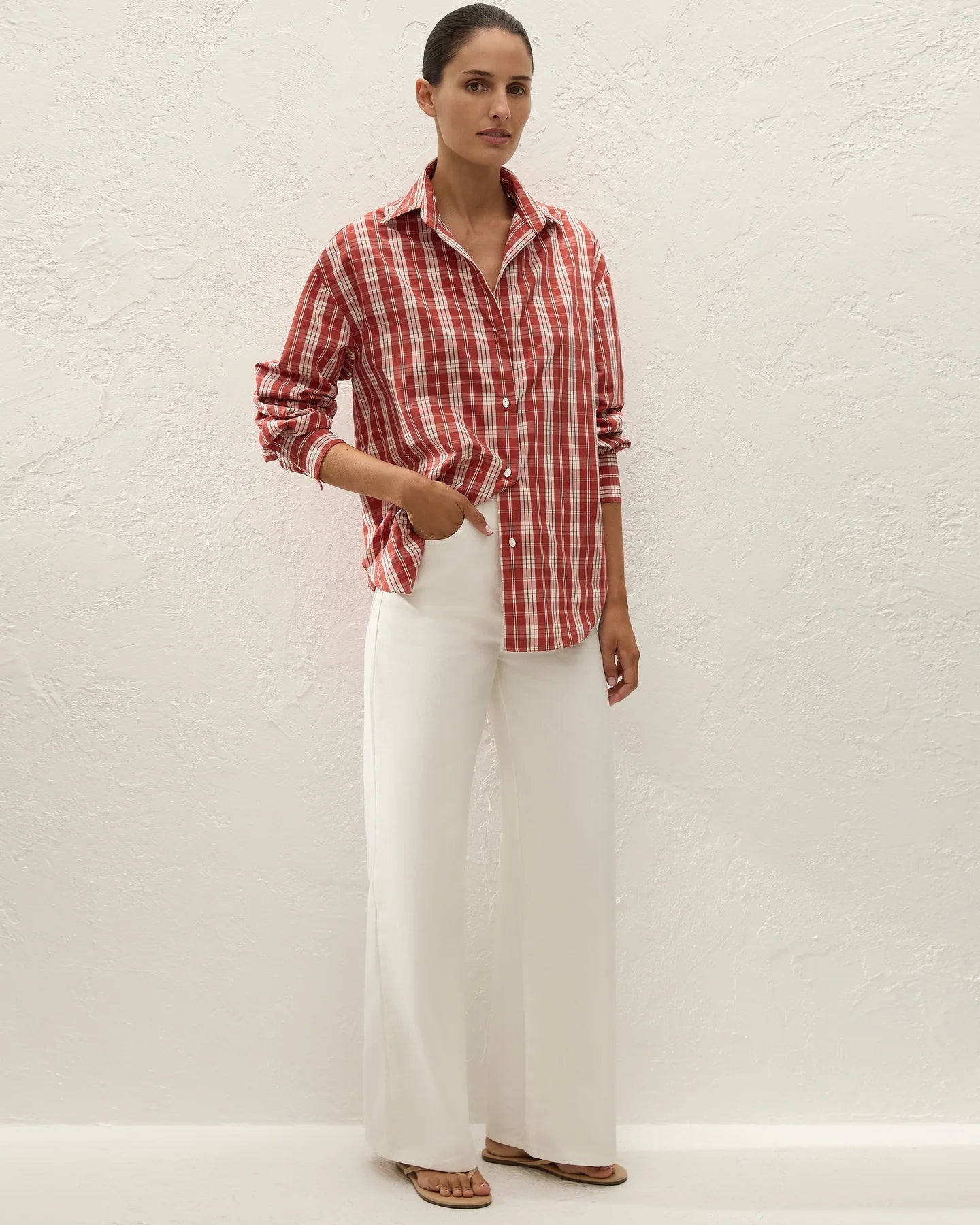 red and white checkered button up blouse