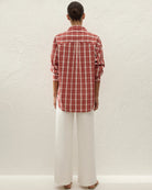 red and white checkered button up blouse