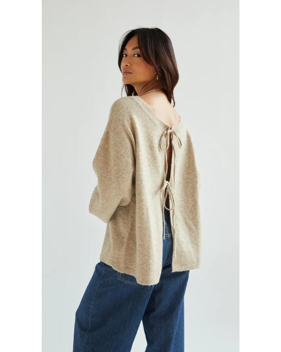 beige cardigan with two ties