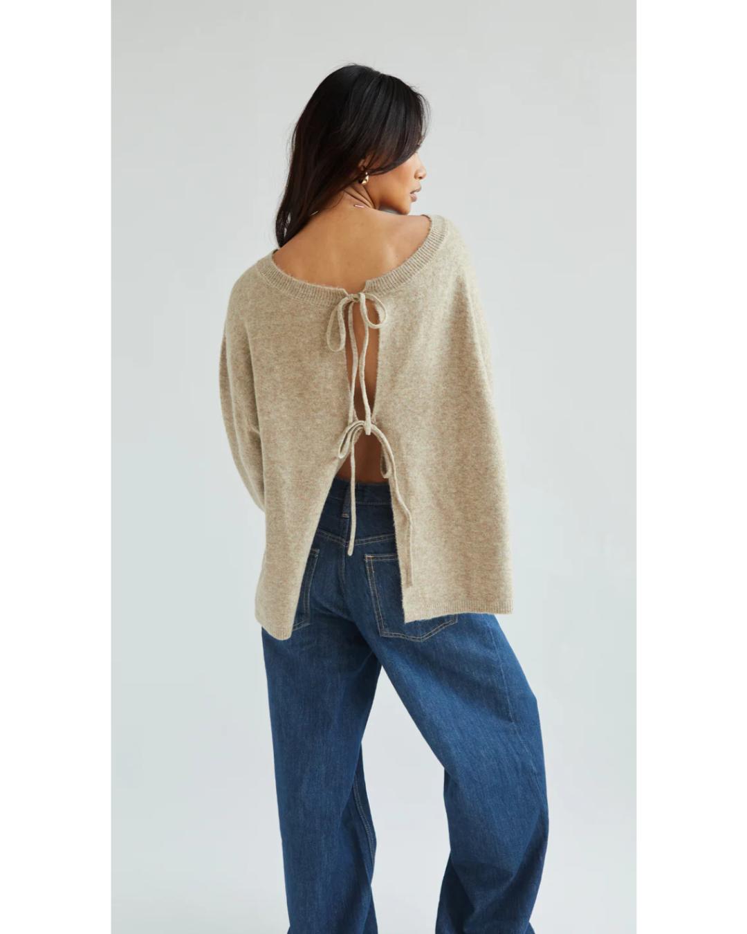 beige cardigan with two ties