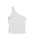 white ribbed one shoulder tank top