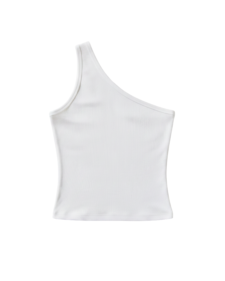 white ribbed one shoulder tank top