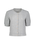 grey knit cable cardigan with short sleeves