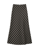 black midi skirt in black plaid