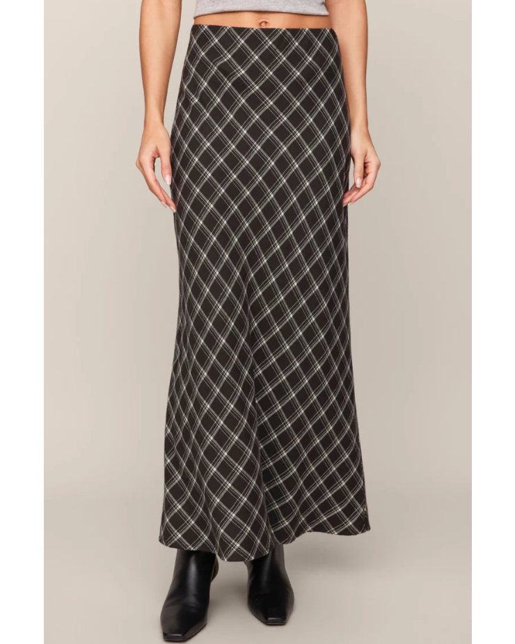 midi black plaid skirt