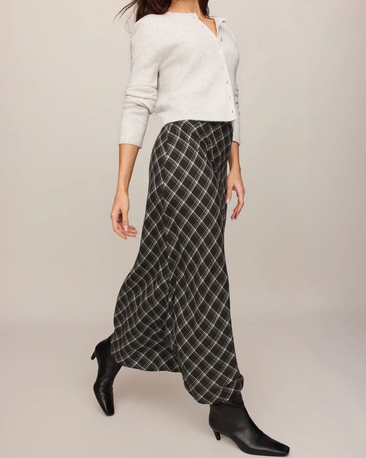 midi black plaid skirt