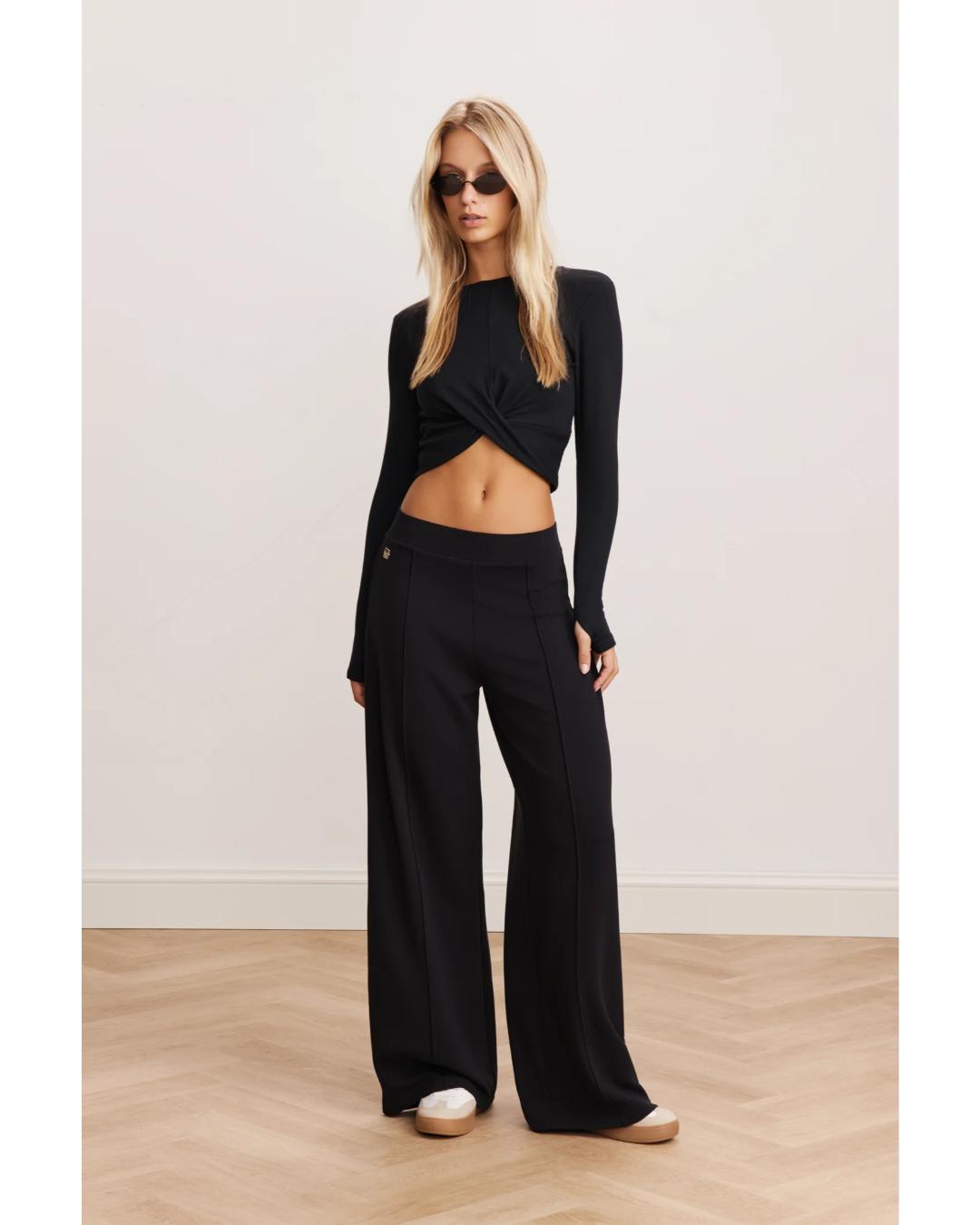 black wide leg track pant 