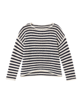 white and navy stripe knit sweater