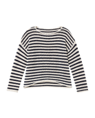 white and navy stripe knit sweater