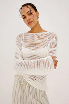 white knit long sleeve sweater