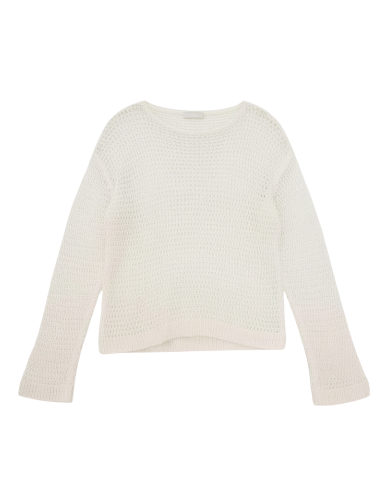 white knit long sleeve sweater