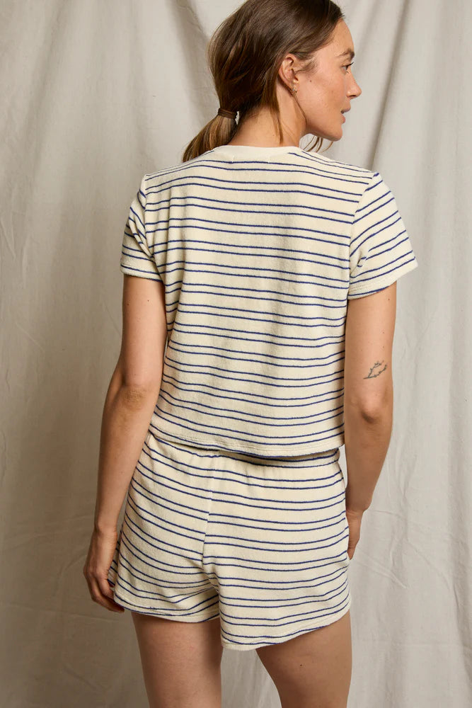 short sleeve stripe tee in blue and cream