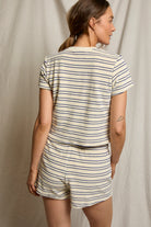short sleeve stripe tee in blue and cream
