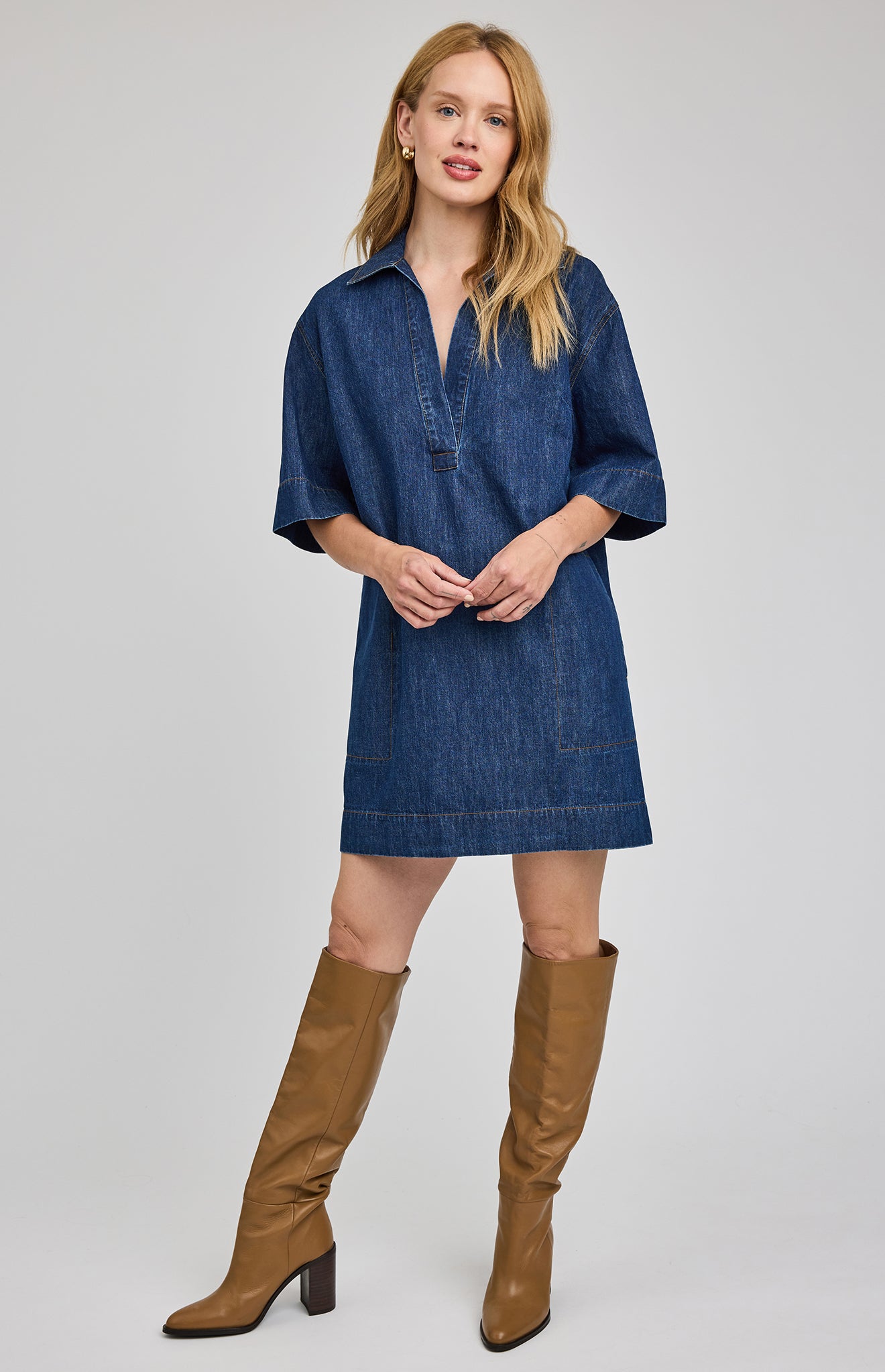 v-neck denim mini dress