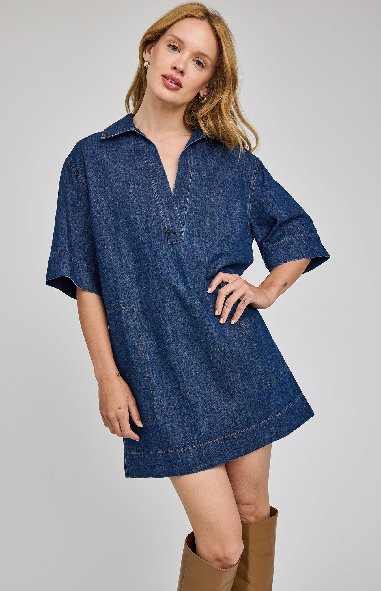 v-neck denim mini dress