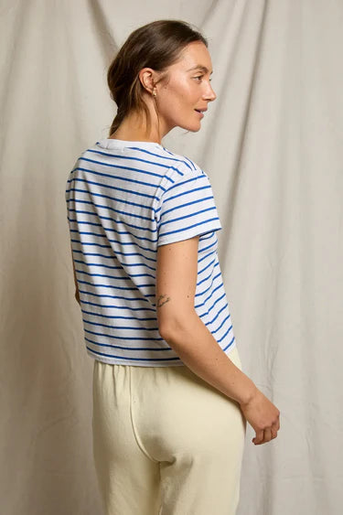crop t-shirt in white with blue stripes