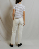 white and beige stripe t-shirt