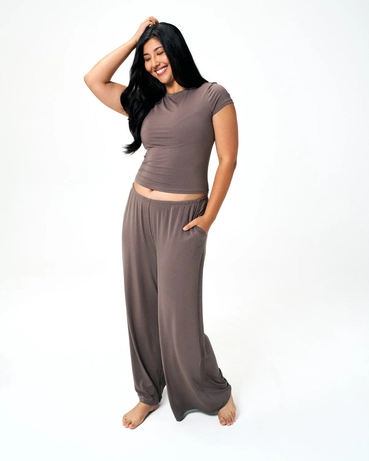 wide leg lounge pant in light grey