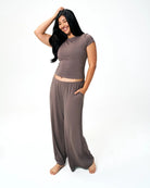 wide leg lounge pant in light grey