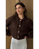 brown cable knit cardigan
