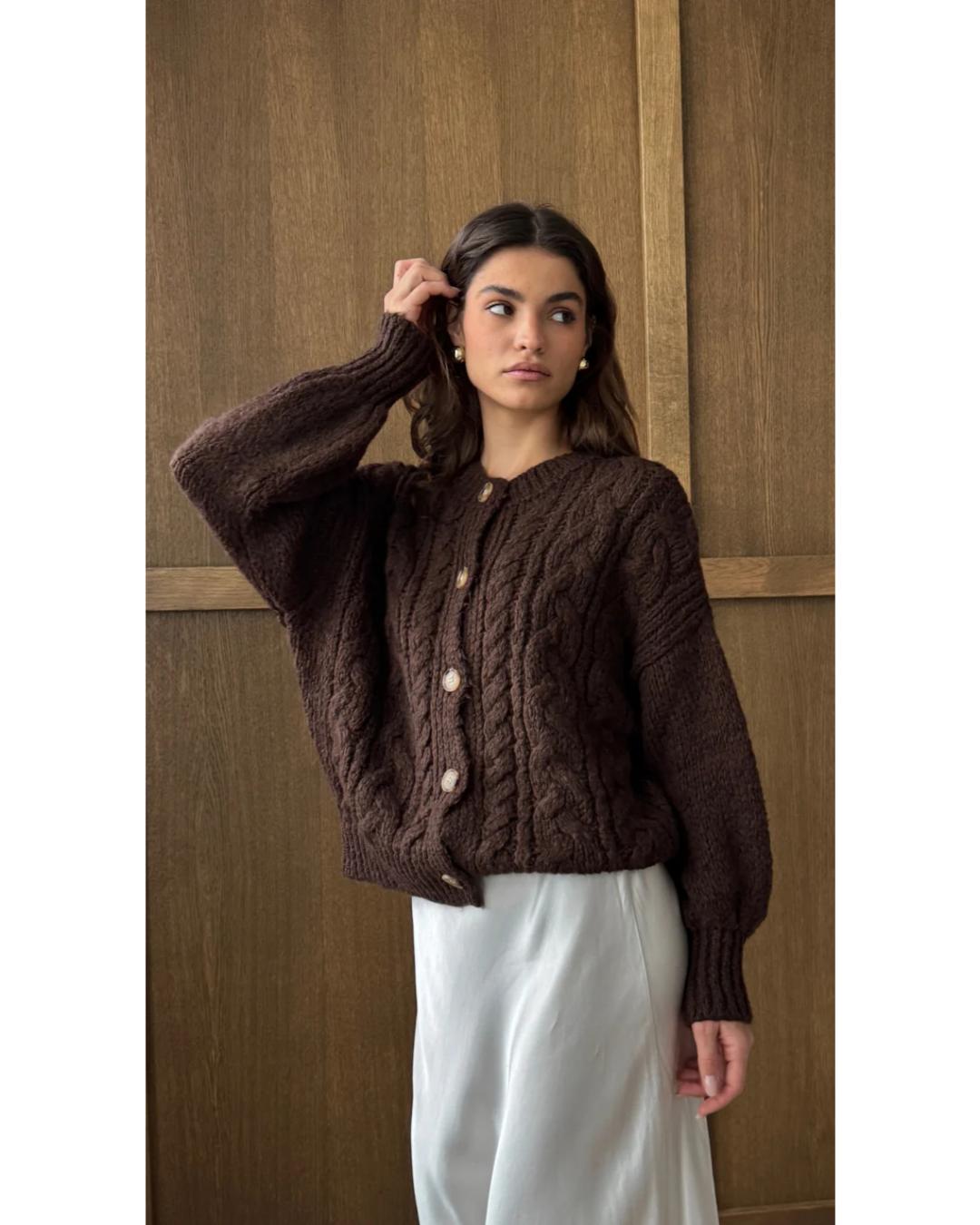 brown cable knit cardigan