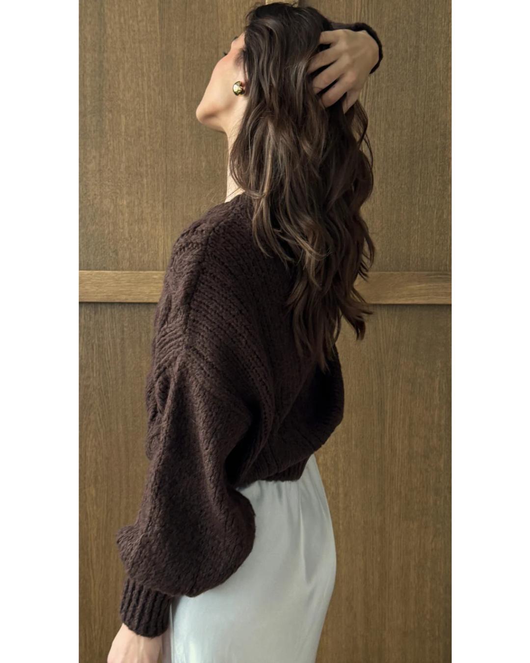 brown cable knit cardigan