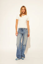 short sleeve cable knit top in white