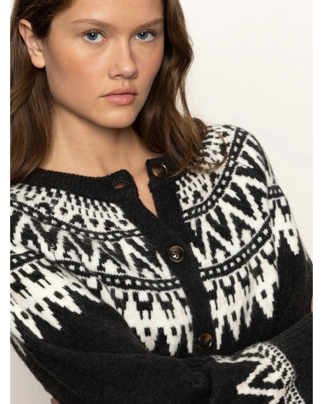 fairisle cardigan in black with white details