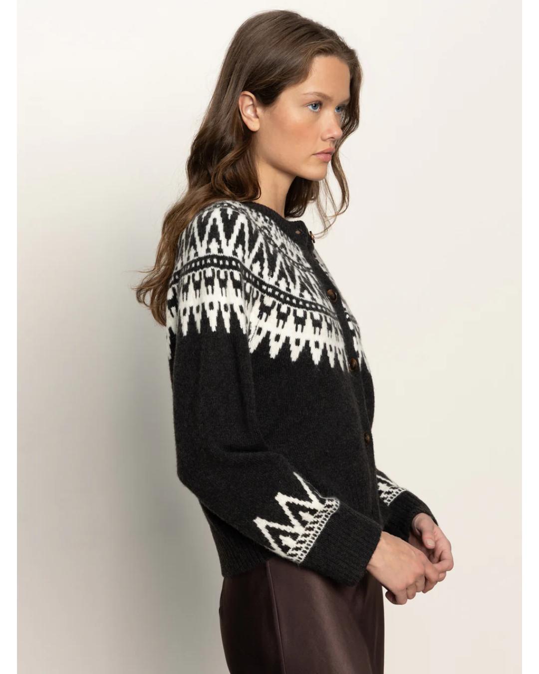 fairisle cardigan in black with white details