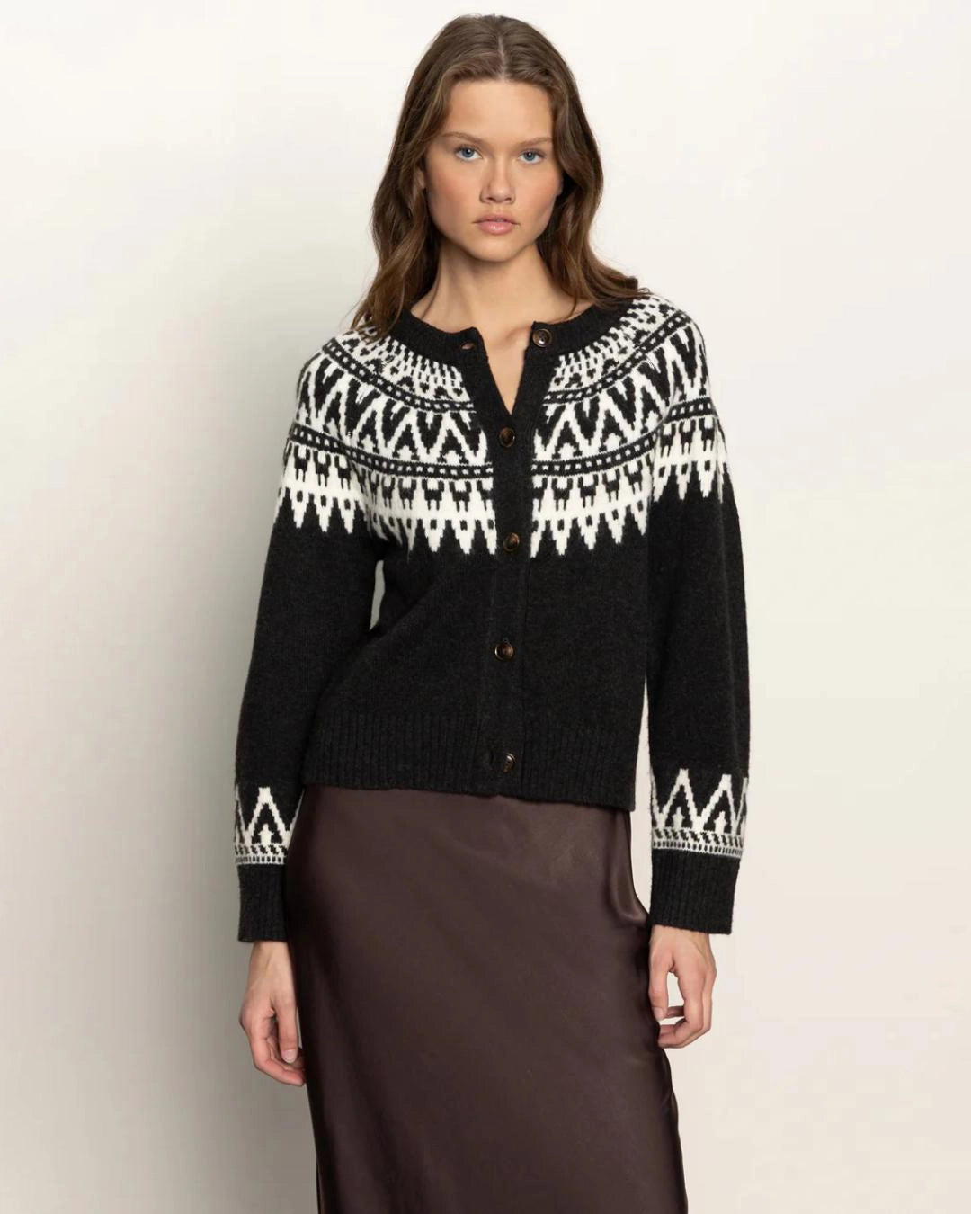 fairisle cardigan in black with white details