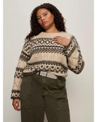 crewneck fairisle sweater in cream and black