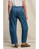 blue jeans with a barrel leg