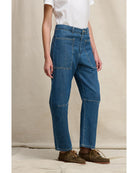 blue jeans with a barrel leg
