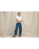 blue jeans with a barrel leg