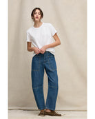 blue jeans with a barrel leg
