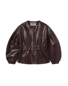faux leather burgundy jacket with balloon sleeves