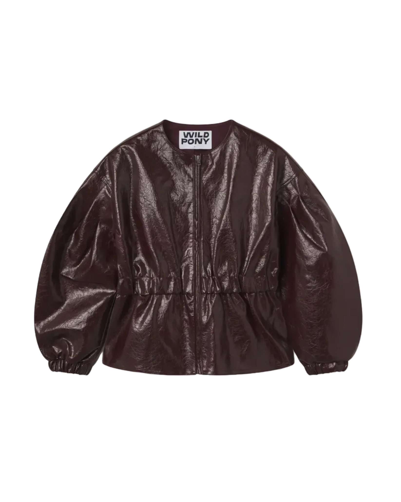 faux leather burgundy jacket with balloon sleeves