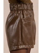 faux leather brown shorts with elastic waist