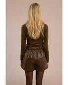 faux leather brown shorts with elastic waist
