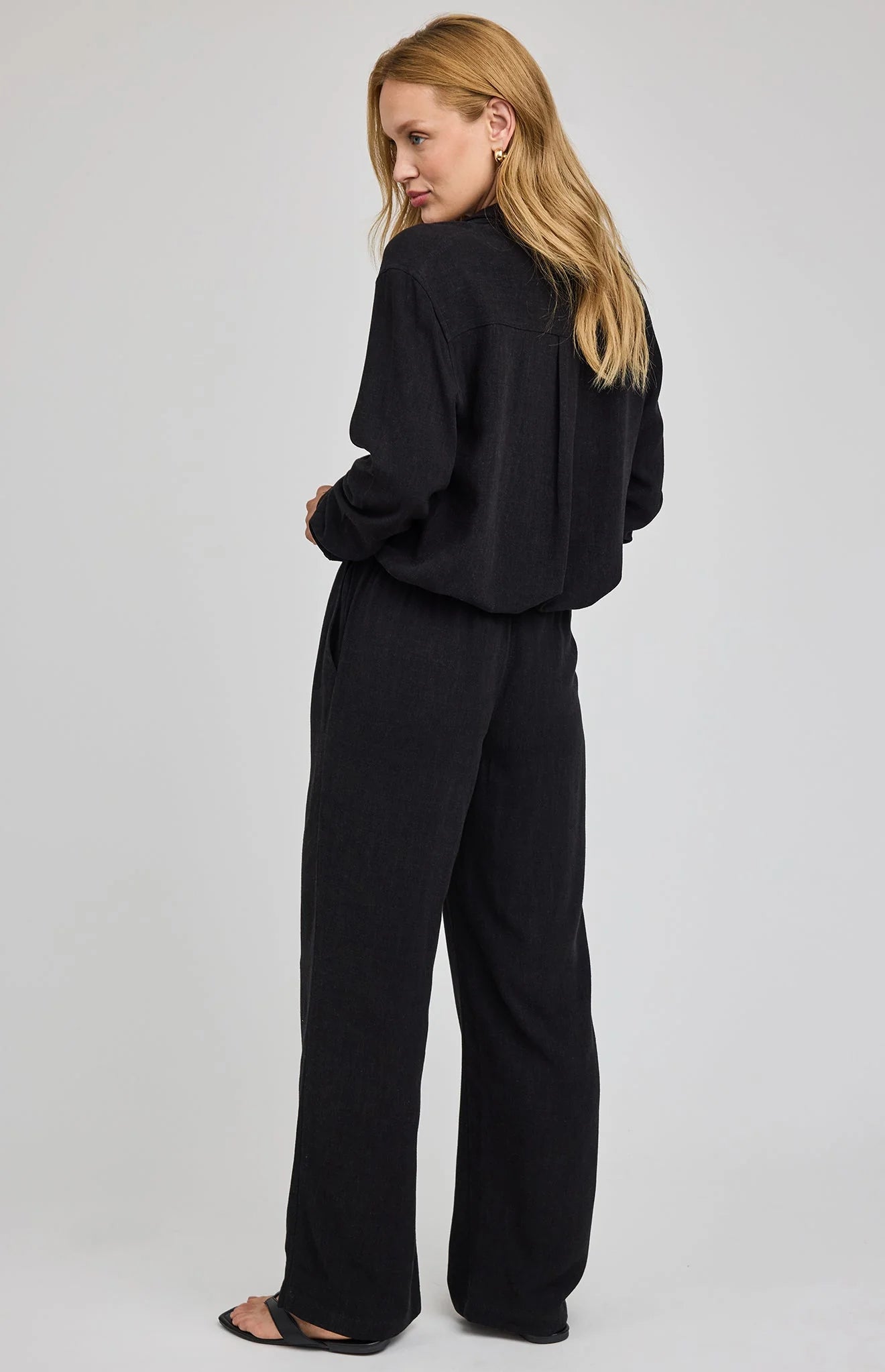 wide leg linen pant in black