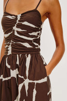 midi dress in brown and cream