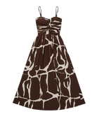 midi dress in brown and cream