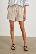 tan coloured short with a tie waist