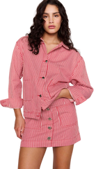 red and white stripe denim jacket