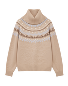 beige turtleneck sweater with fairisle design