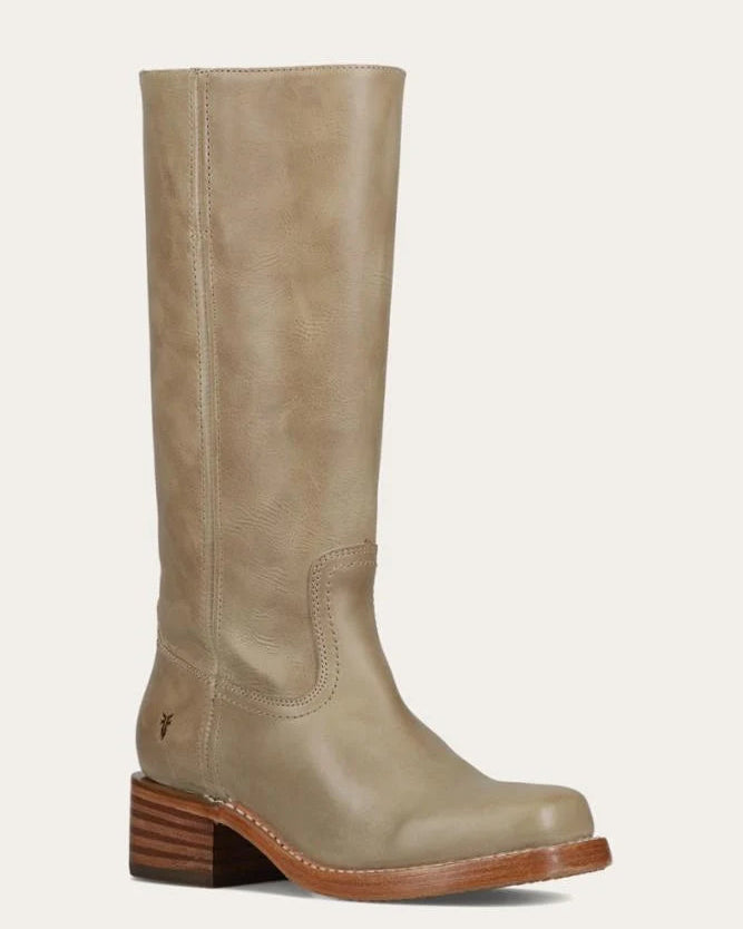 tall leather boot in a brown grey 