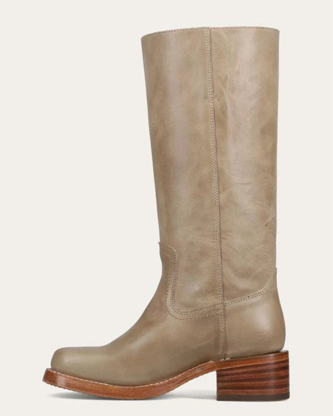 tall leather boot in a brown grey 